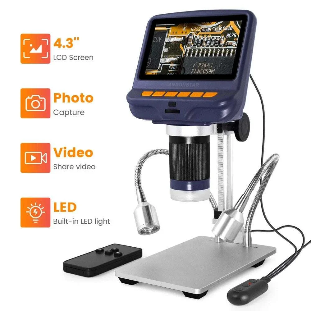 2MP 1080P Digital Microscope with 4.3" Screen, 220X Zoom