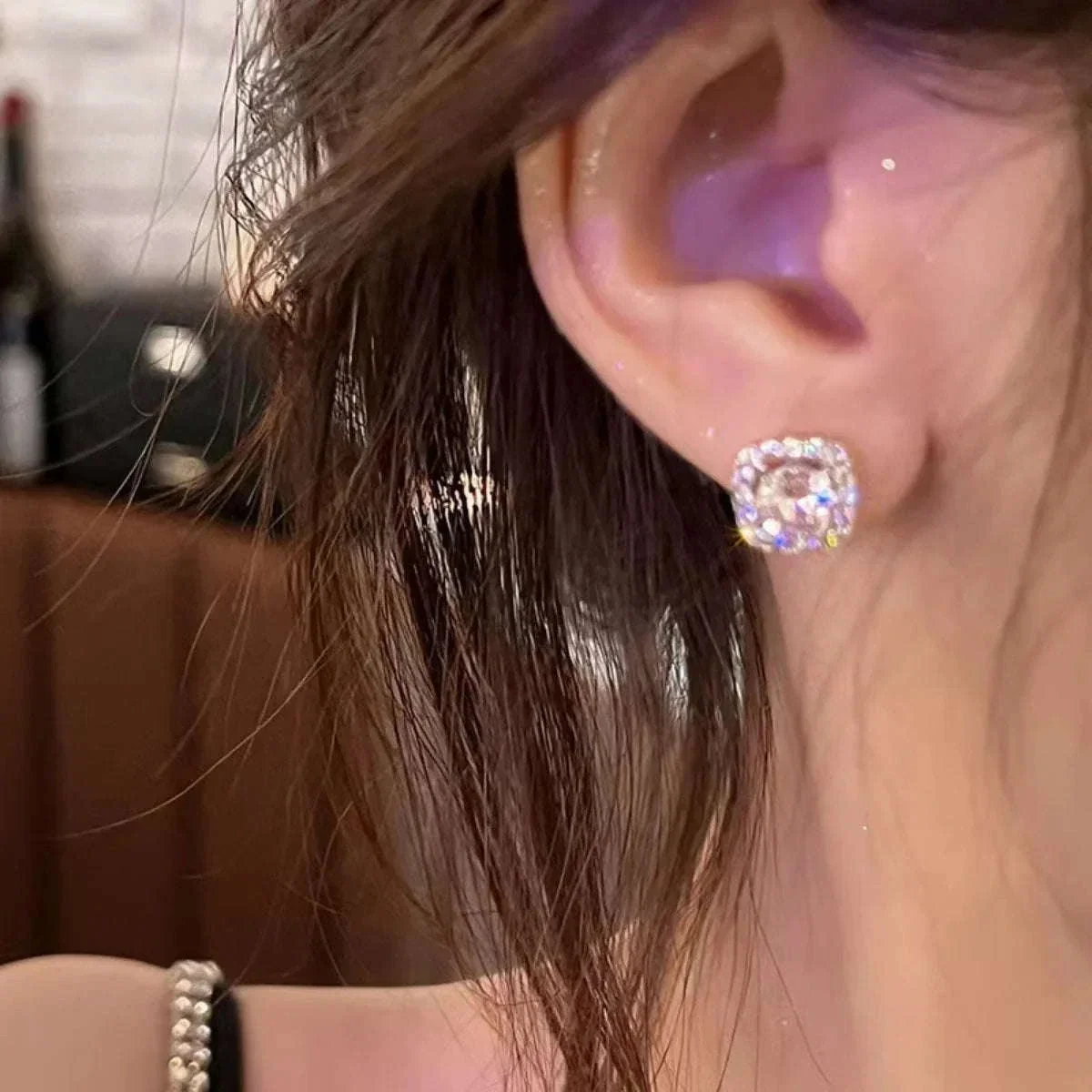Shiny Imitation Diamond Earrings Set with Round & Square Studs - Image 5