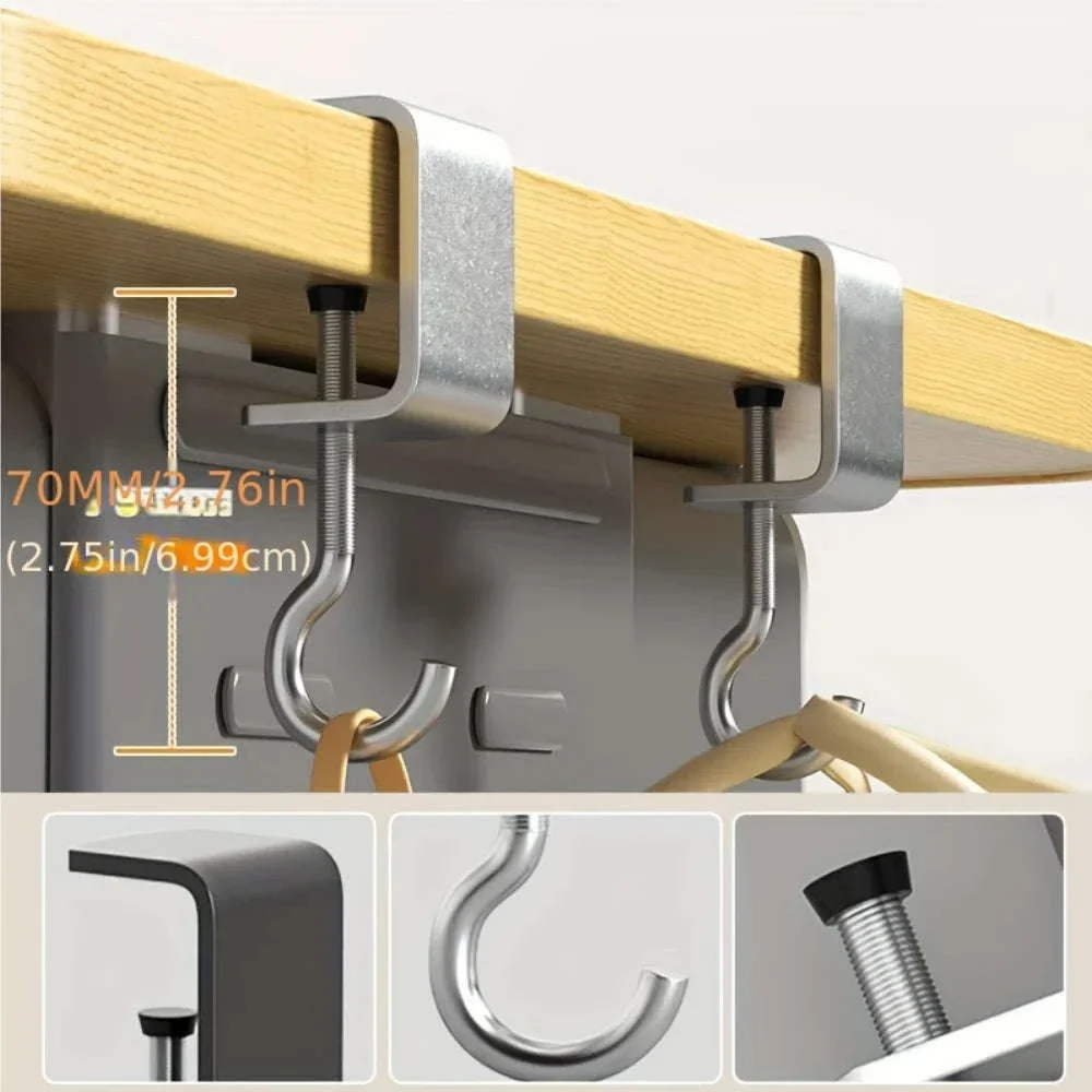 2Pcs 360° Rotatable Steel Table Hooks for Desk Organization - Image 4
