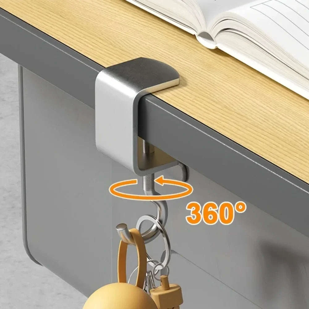2Pcs 360° Rotatable Steel Table Hooks for Desk Organization - Image 5
