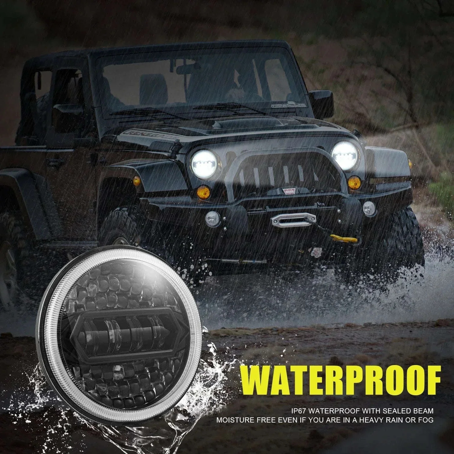 2PCS 7 Inch LED Round Headlight with DRL and Angel Eye - Image 10