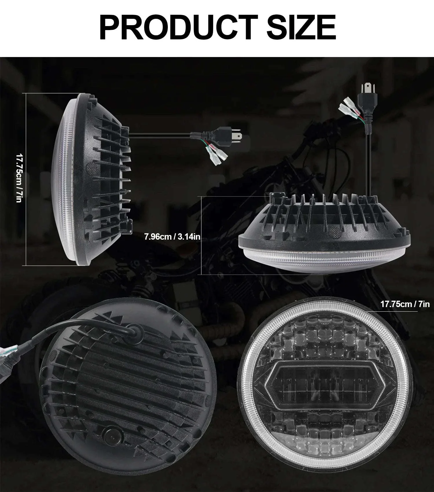 2PCS 7 Inch LED Round Headlight with DRL and Angel Eye - Image 13