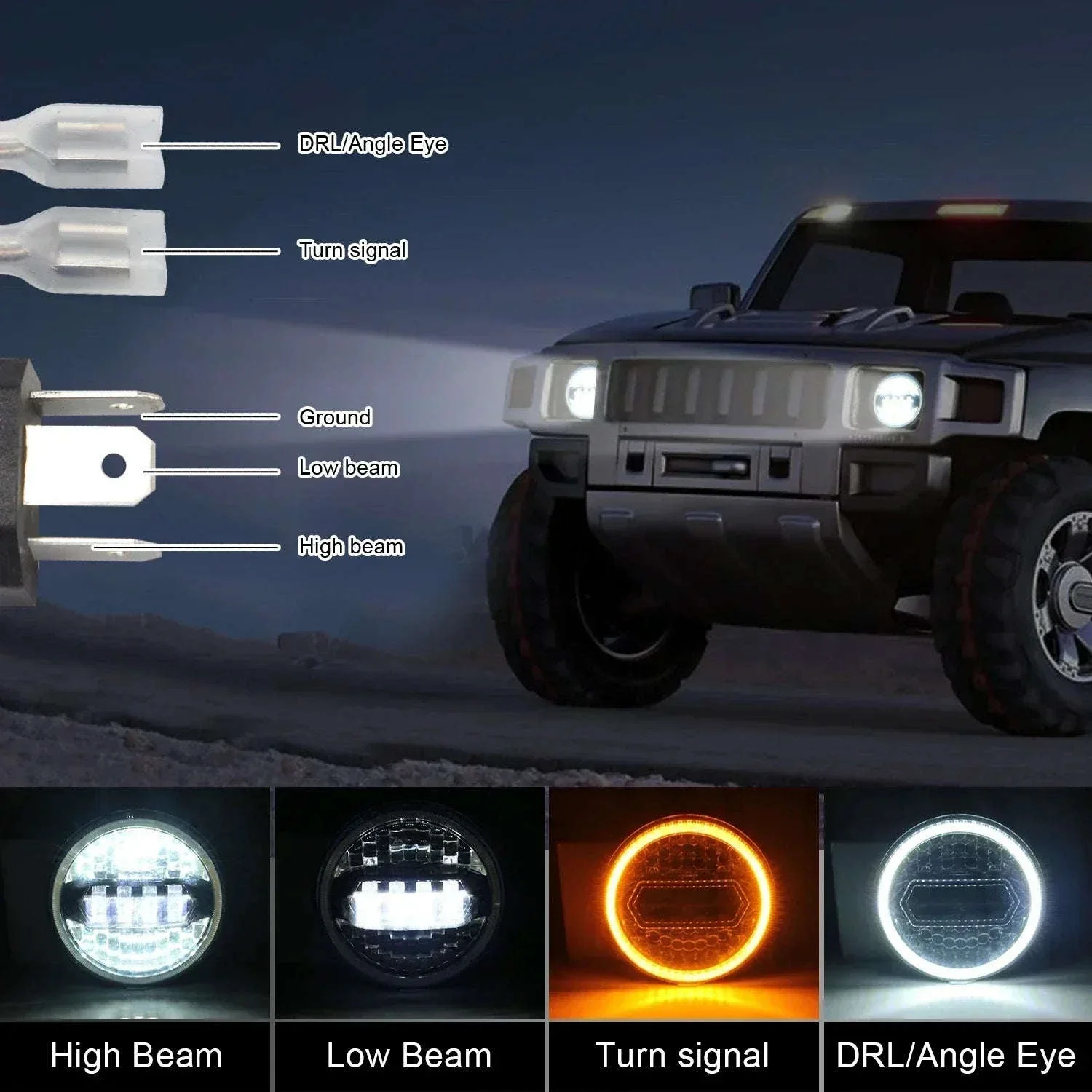 2PCS 7 Inch LED Round Headlight with DRL and Angel Eye - Image 5