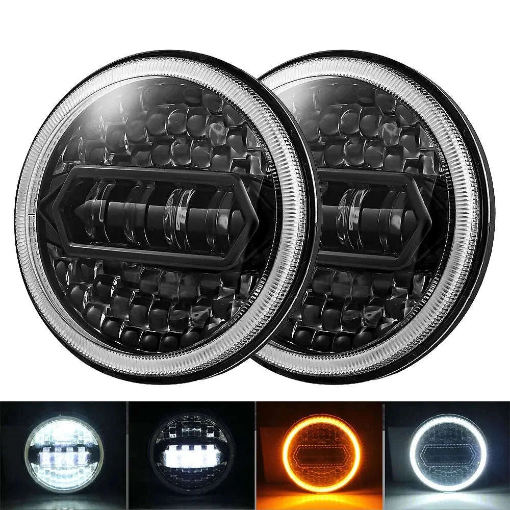 2PCS 7 Inch LED Round Headlight with DRL and Angel Eye - Image 7