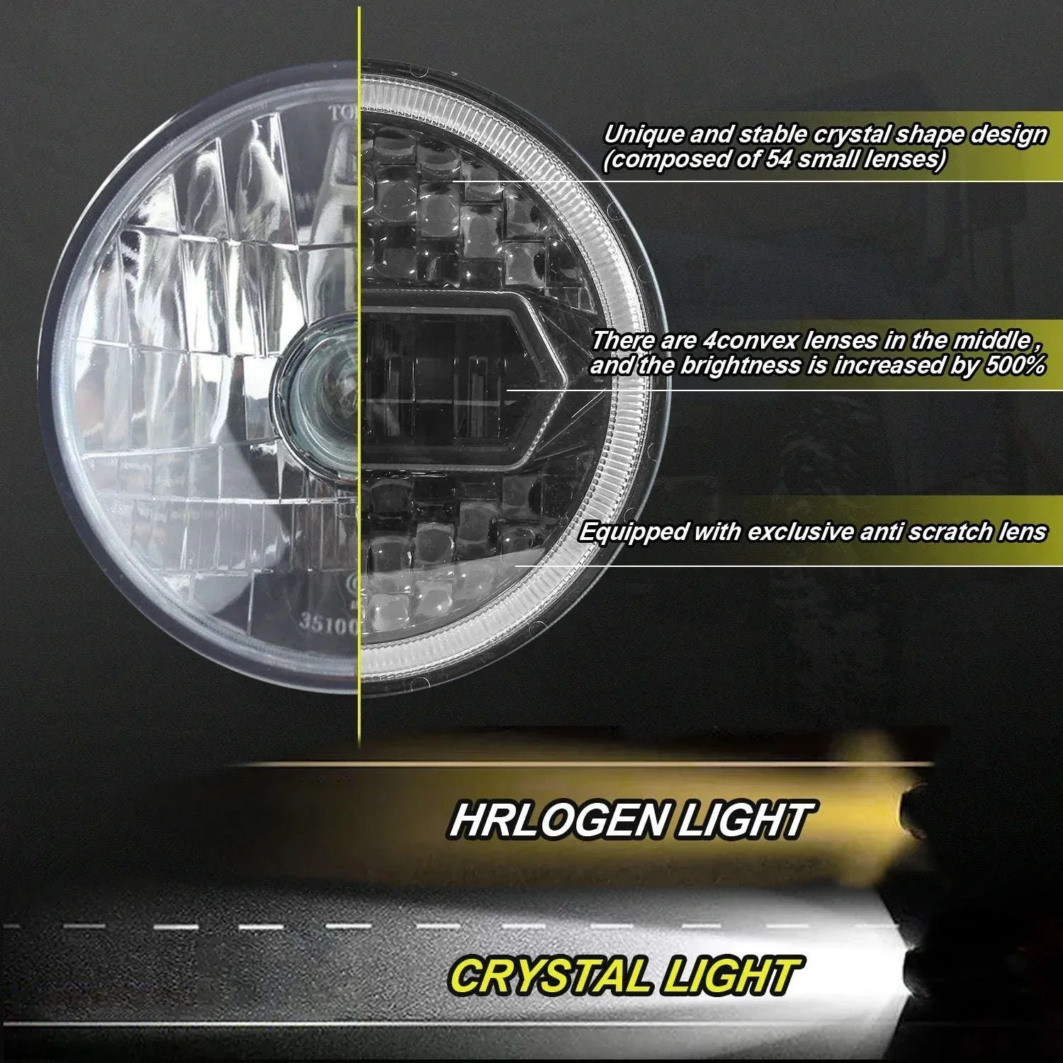 2PCS 7 Inch LED Round Headlight with DRL and Angel Eye - Image 8