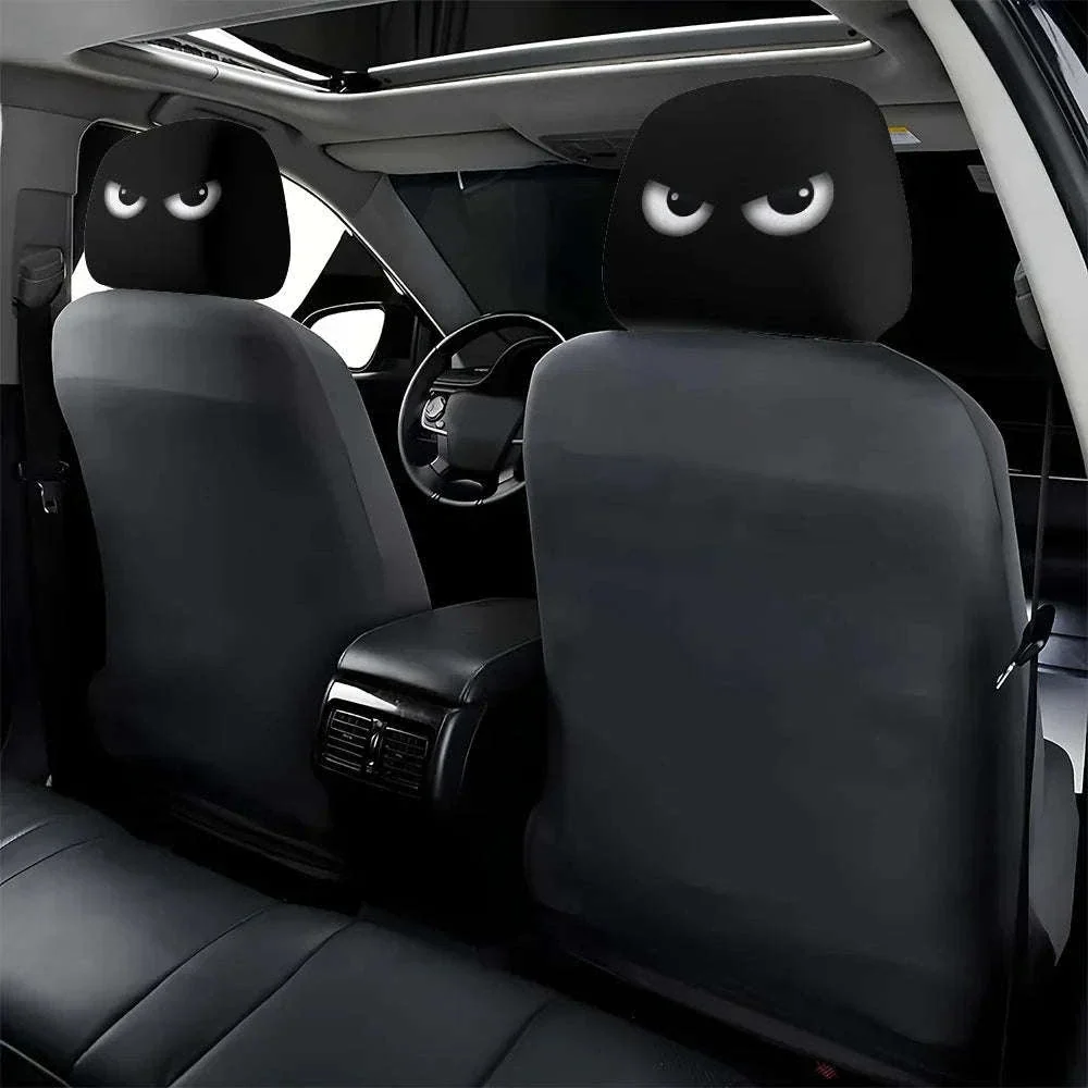 2PCS Cartoon Print Car Headrest Covers with Slanted Eyes - Image 3