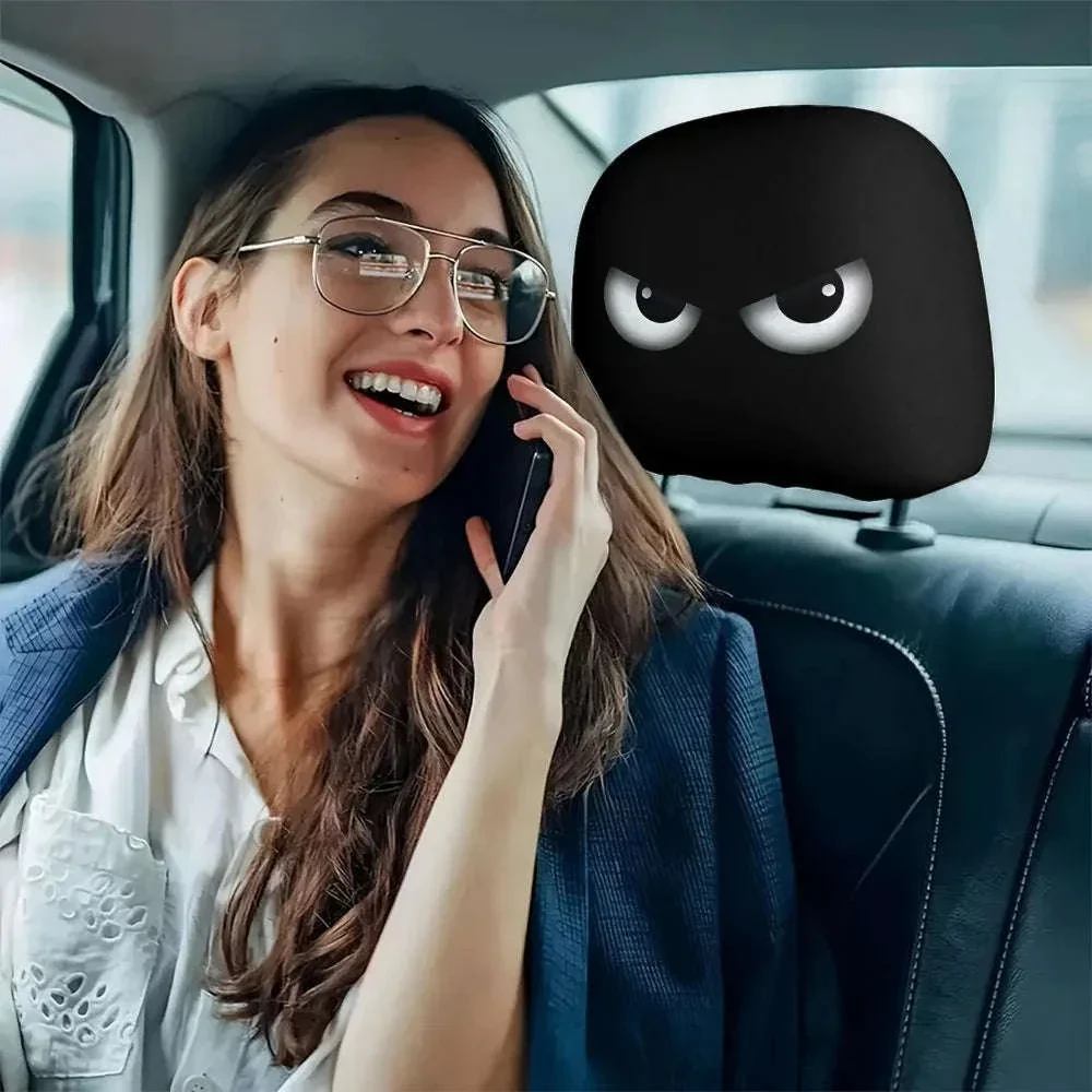 2PCS Cartoon Print Car Headrest Covers with Slanted Eyes - Image 4