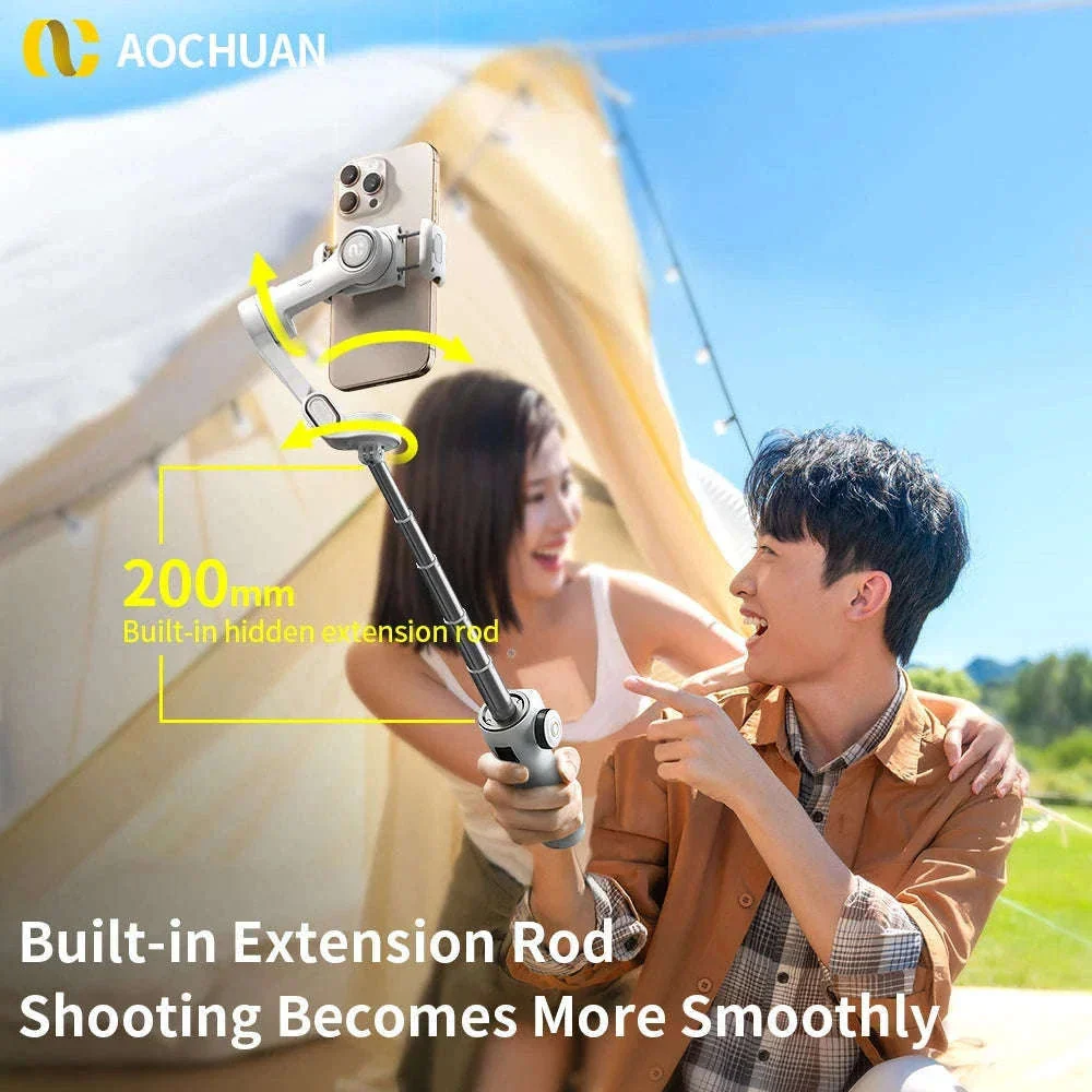 3-Axis Phone Gimbal Stabilizer with Face Tracking & Extension Rod - Image 3