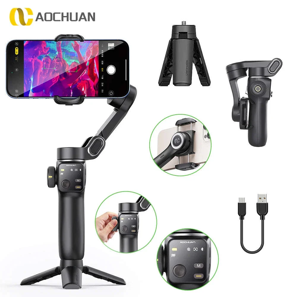 3-Axis Smartphone Gimbal Stabilizer with Face Tracking & Extension Rod