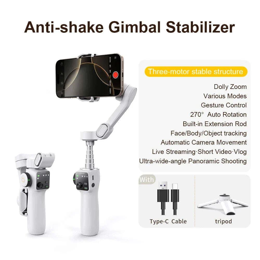 3-Axis Smartphone Gimbal Stabilizer with Face Tracking & Extension Rod - Image 7
