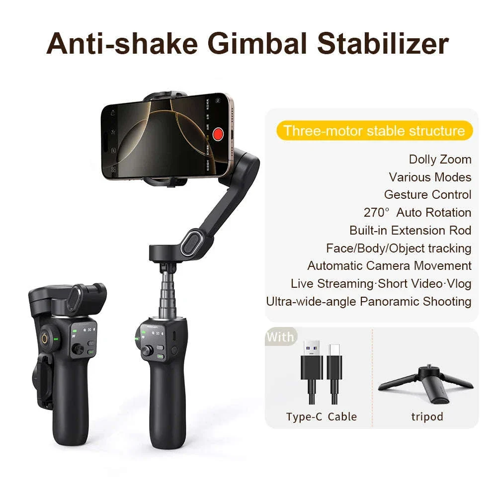 3-Axis Smartphone Gimbal Stabilizer with Face Tracking & Extension Rod - Image 8