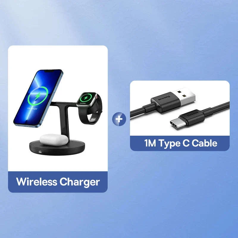 3-in-1 Magnetic Wireless Charger Stand for iPhone, AirPods, Watch - Image 35