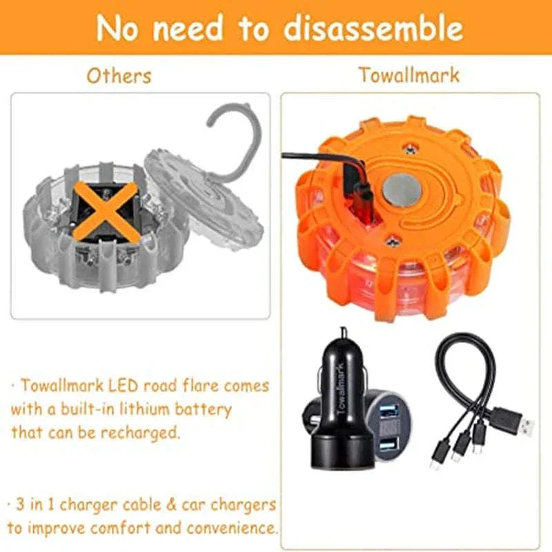 3 Pack LED Road Flares Rechargeable Emergency Warning Lights - Image 3