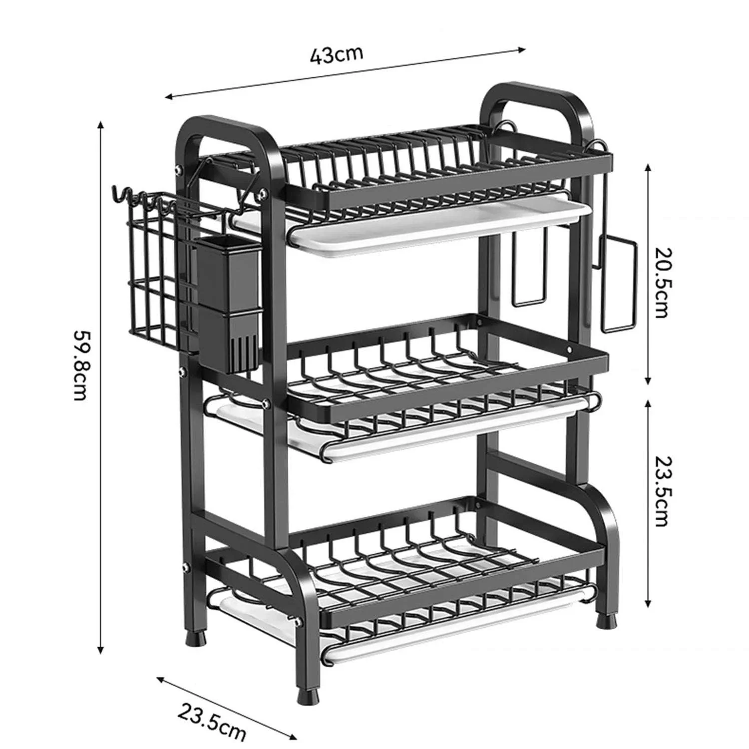 3-Tier Dish Drying Rack with Drainboard & Utensil Holders - Image 18