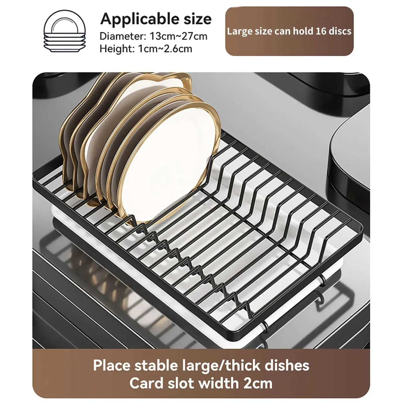 3-Tier Dish Drying Rack with Drainboard & Utensil Holders - Image 4