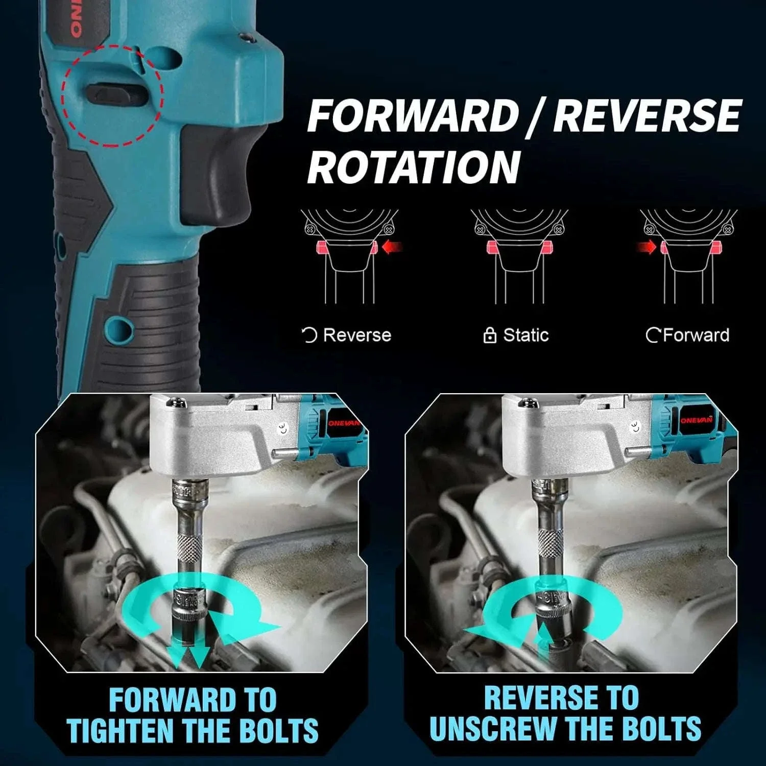 300Nm Cordless Right Angle Ratchet Wrench 90° Brushless 21V - Image 2