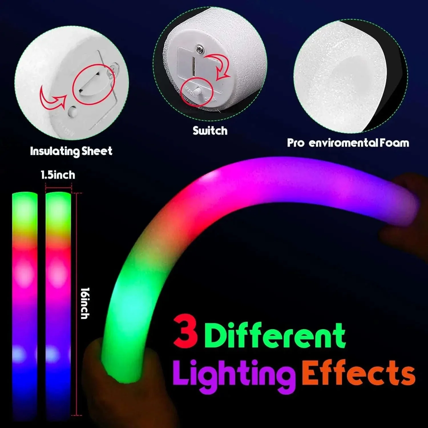 Foam Glow Sticks 30-Pack LED Flashing Batons - Image 2