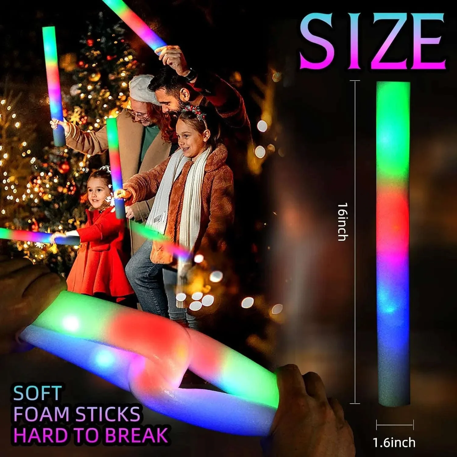 Foam Glow Sticks 30-Pack LED Flashing Batons - Image 3