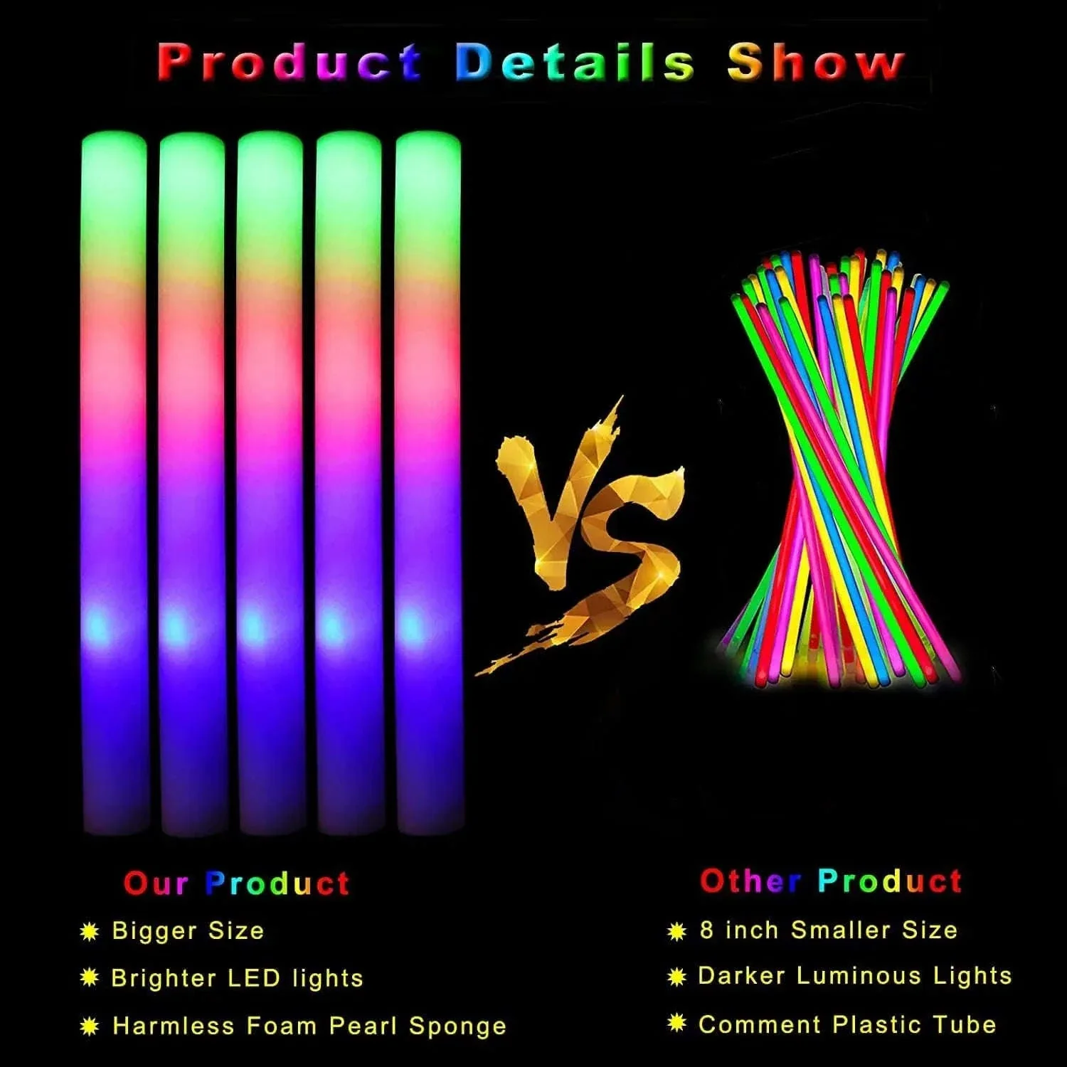 Foam Glow Sticks 30-Pack LED Flashing Batons - Image 8