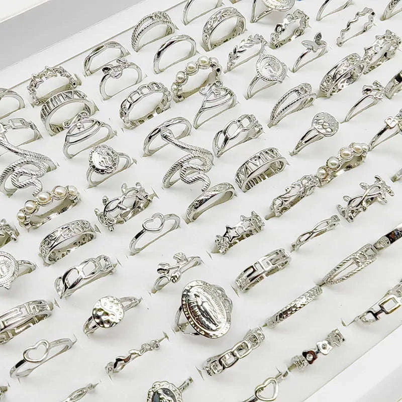 30-Piece Mixed Style Ring Set with Pearl and Silver Designs