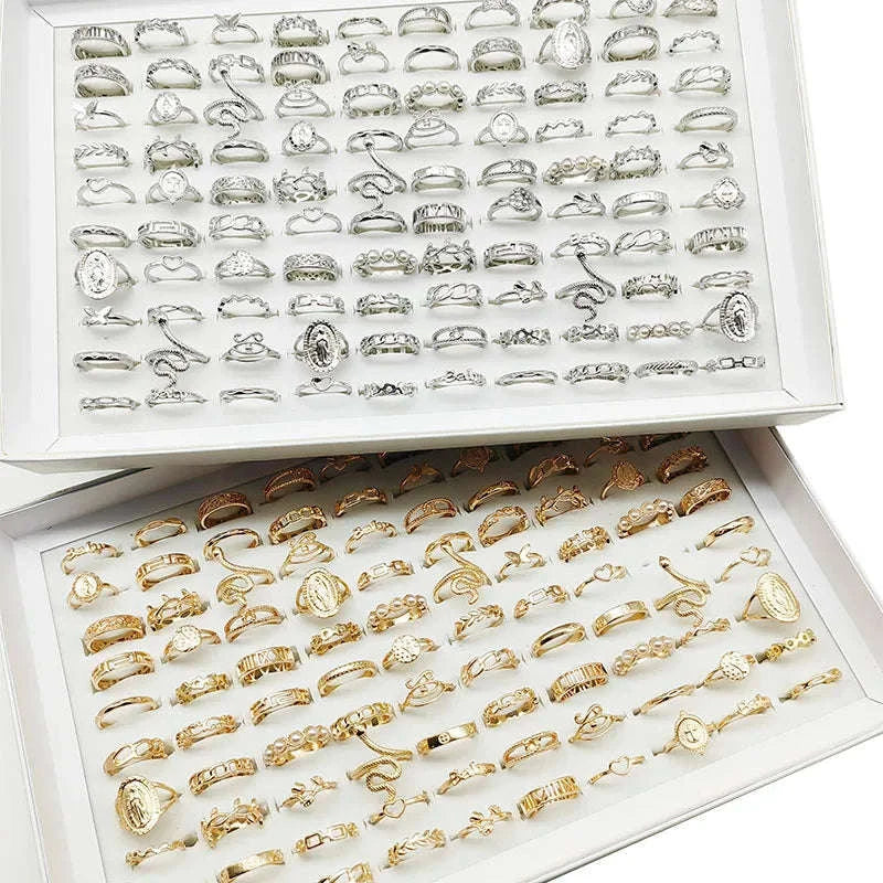 30-Piece Mixed Style Ring Set with Pearl and Silver Designs - Image 11