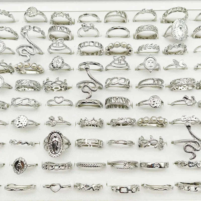 30-Piece Mixed Style Ring Set with Pearl and Silver Designs - Image 3