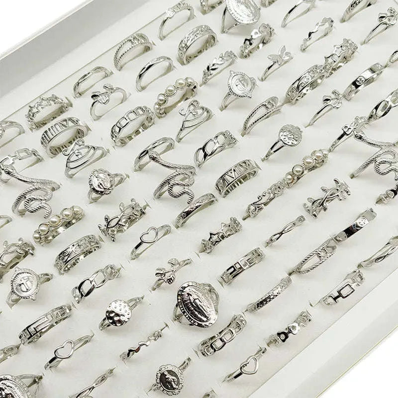 30-Piece Mixed Style Ring Set with Pearl and Silver Designs - Image 6