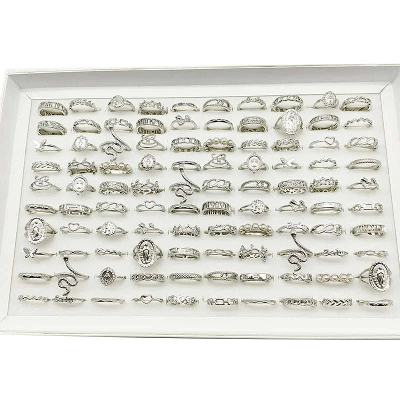30-Piece Mixed Style Ring Set with Pearl and Silver Designs - Image 7