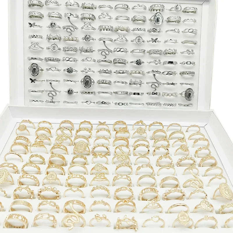 30-Piece Mixed Style Ring Set with Pearl and Silver Designs - Image 8