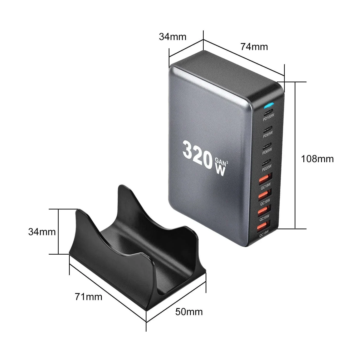 320W GaN Desktop Charger with 8-Port USB-C Power Delivery - Image 6