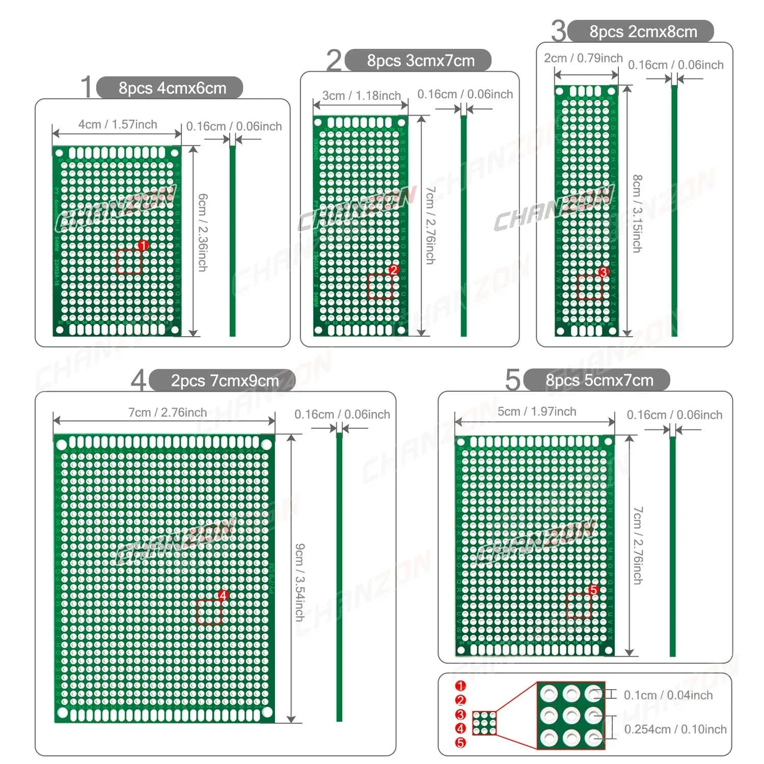 34PCS Double-Sided FR4 PCB Prototype Board Kit – Mixed Sizes - Image 3