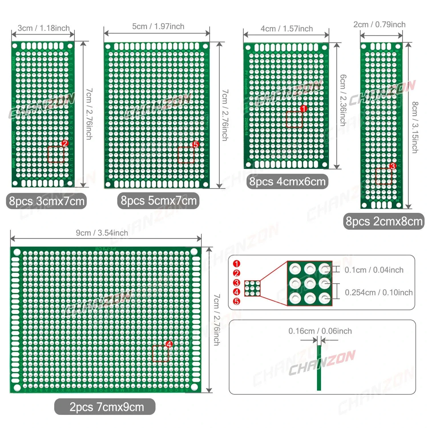 34PCS Double-Sided FR4 PCB Prototype Board Kit – Mixed Sizes - Image 4