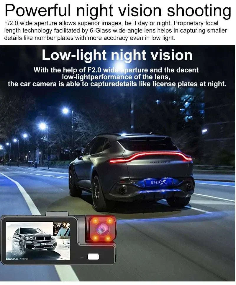 3 Channel WiFi Dash Cam Front Inside Rear 1080P Night Vision DVR - Image 11