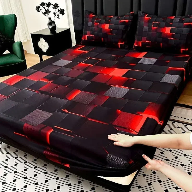 Plaid Fitted Sheet Set with Pillowcases Deep Pocket 15 Inch - Image 10