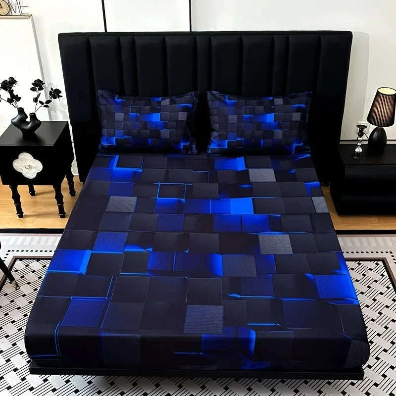 Plaid Fitted Sheet Set with Pillowcases Deep Pocket 15 Inch - Image 5