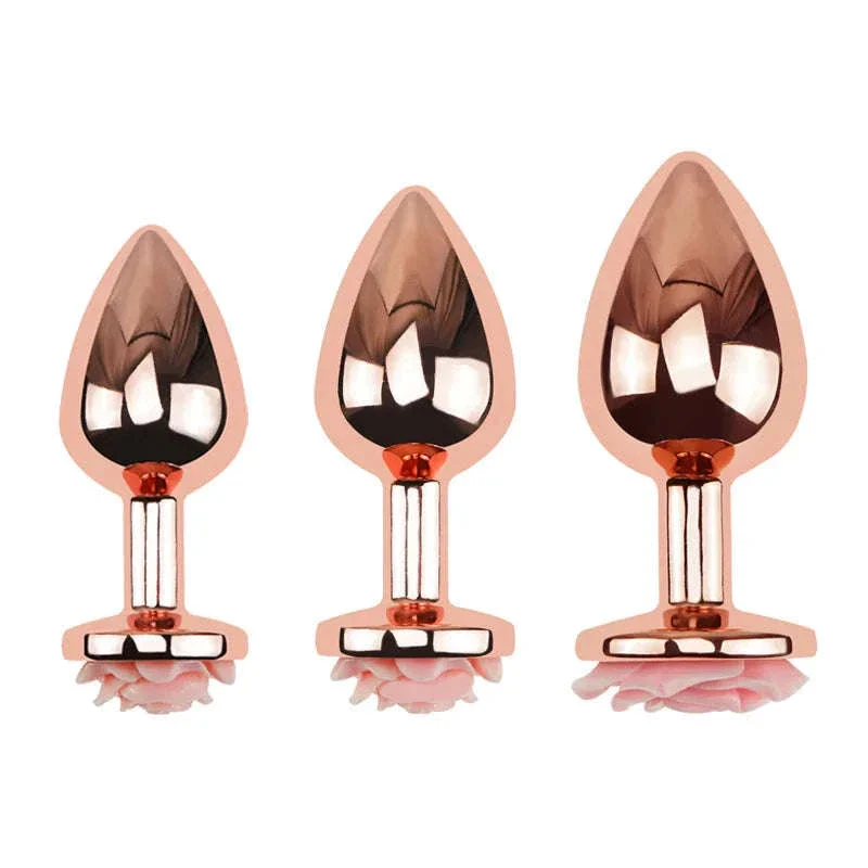 3-Size Rose Shaped Anal Plug with Smooth Metal Finish - Image 3