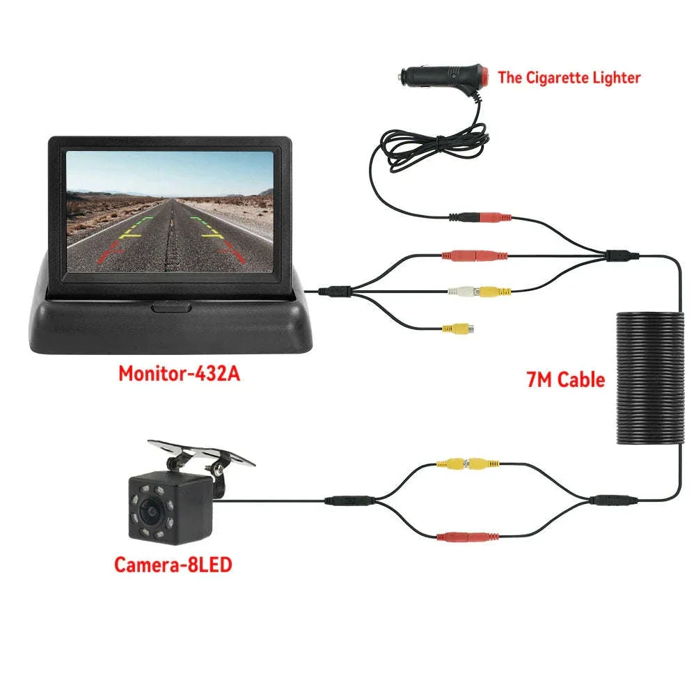 4.3 Inch Folding Car Monitor with Rear View Camera and 8 LED Backup