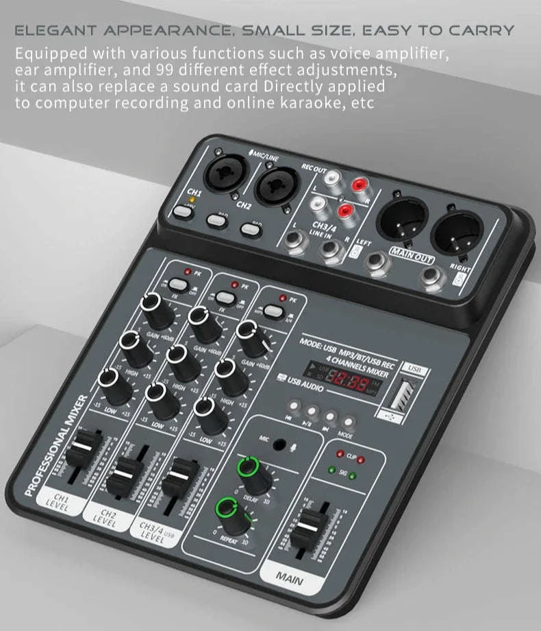 4 Channel Audio Mixer with USB, Bluetooth and Phantom Power - Image 20