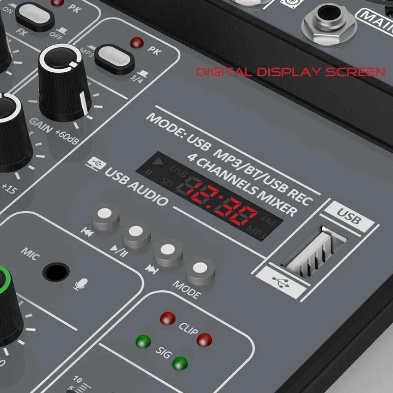 4 Channel Audio Mixer with USB, Bluetooth and Phantom Power - Image 4