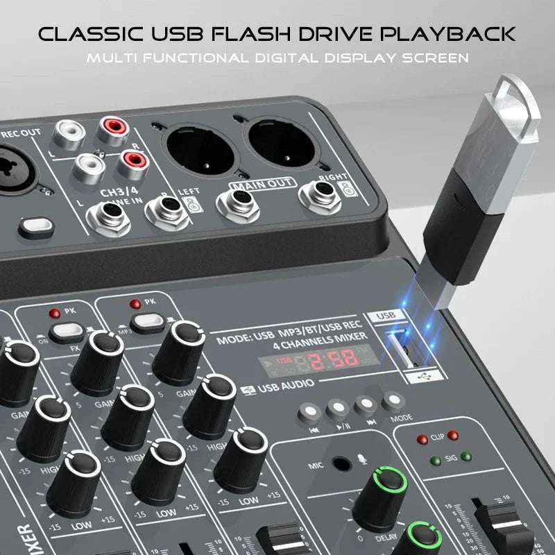 4 Channel Audio Mixer with USB, Bluetooth and Phantom Power - Image 5