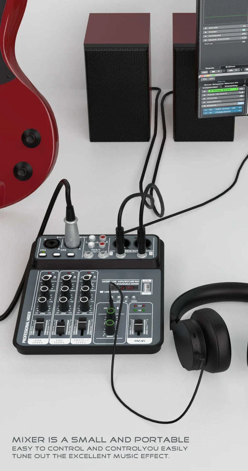 4 Channel Audio Mixer with USB, Bluetooth and Phantom Power - Image 8