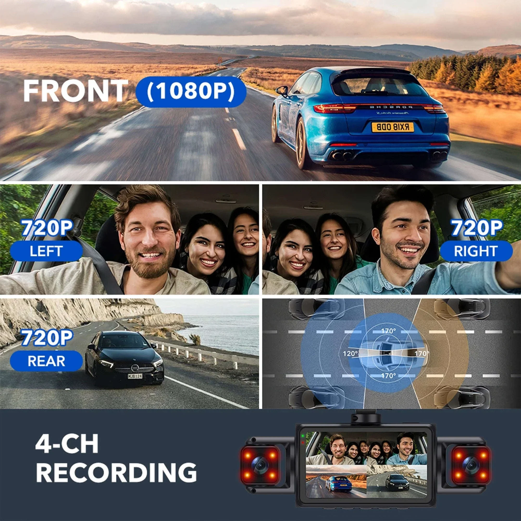 4-Channel Dash Cam 1080P WiFi Car DVR with Night Vision - Image 3