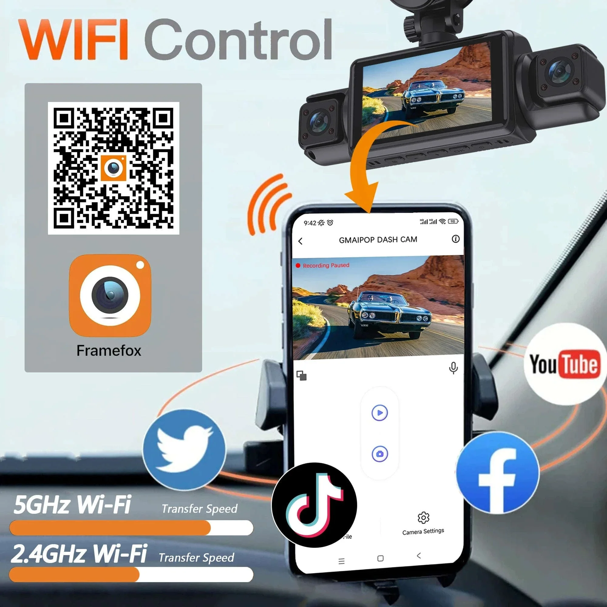 4-Channel Dash Cam 1080P WiFi Car DVR with Night Vision - Image 4