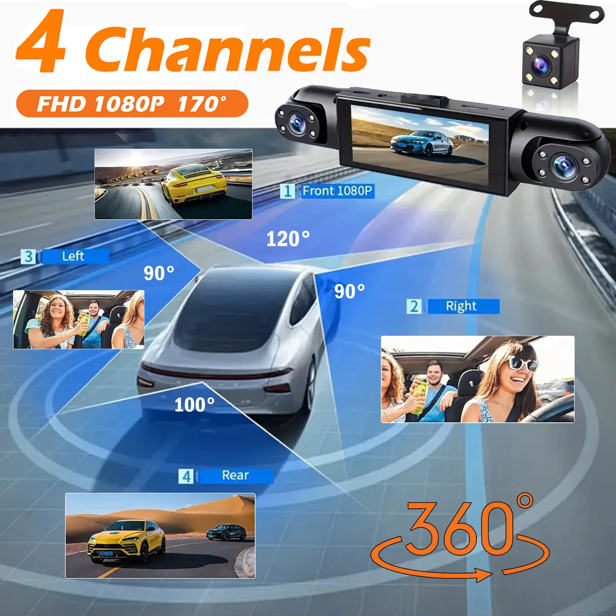 4 Channel Dash Cam 360° Car Video Recorder with Night Vision and Parking Monitor - Image 3
