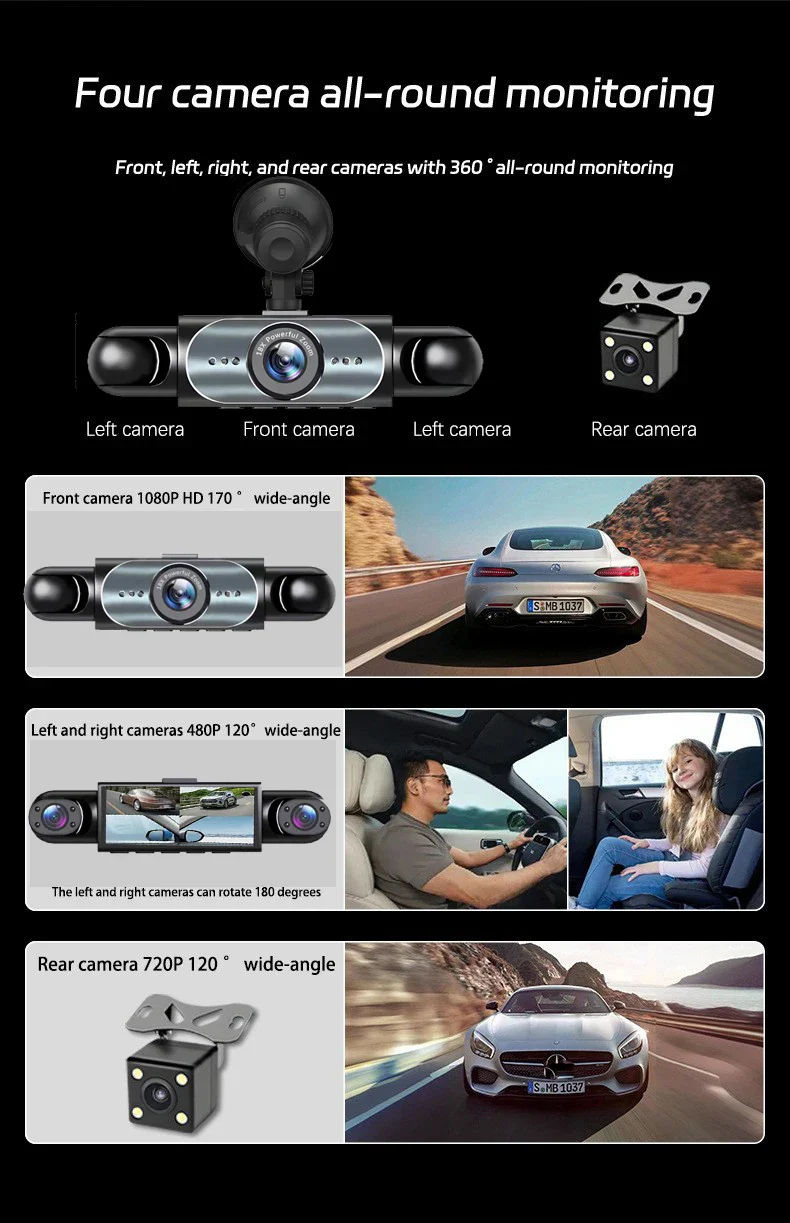 4 Channel Dash Cam 360° Car Video Recorder with Night Vision and Parking Monitor - Image 8
