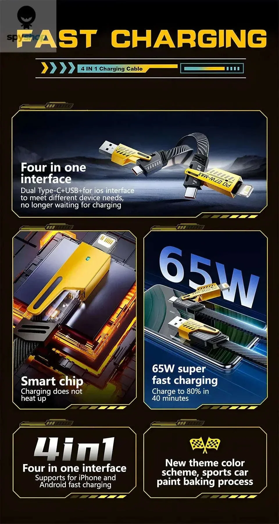 4 in 1 Fast Charging Data Cable with PD 27W and 65W - Image 9