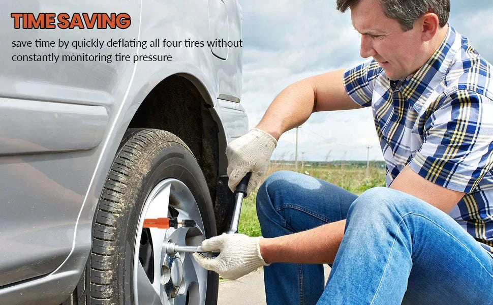 4-Piece Adjustable Auto-Stop Tire Deflator Kit 10-30 PSI Orange - Image 9