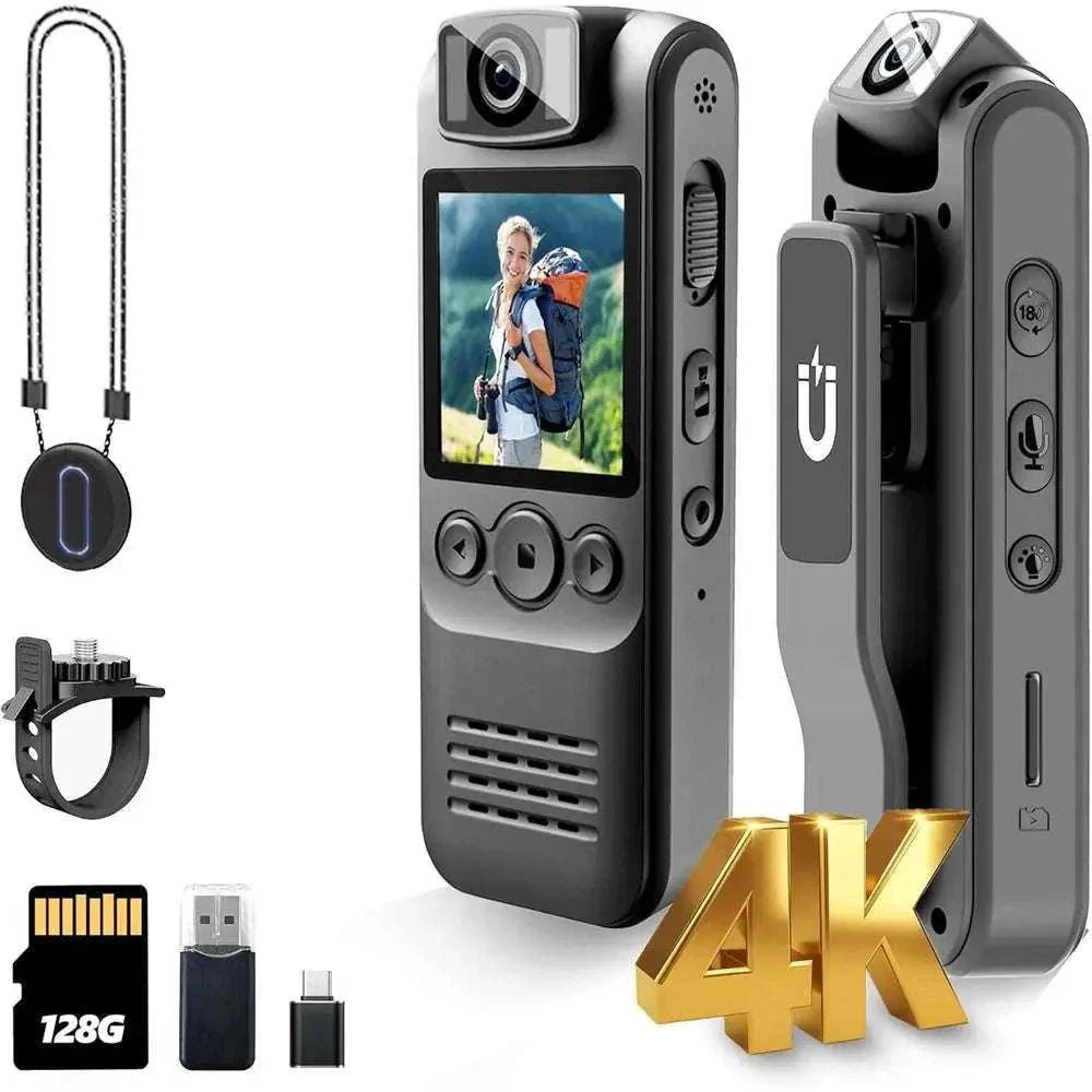 4K Wearable Body Camera with 180° Lens, Magnetic Clip & Bike Mount - Image 7