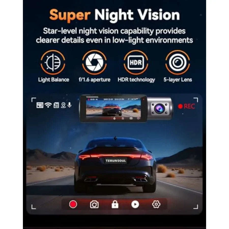4K Front and Rear Dash Cam with Night Vision and Collision Sensor - Image 9