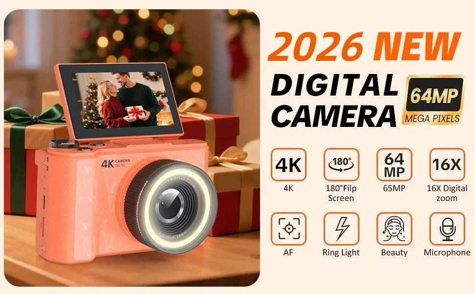 4K Digital Camera with Ring Light, Flip Screen for Vlogging - Image 14